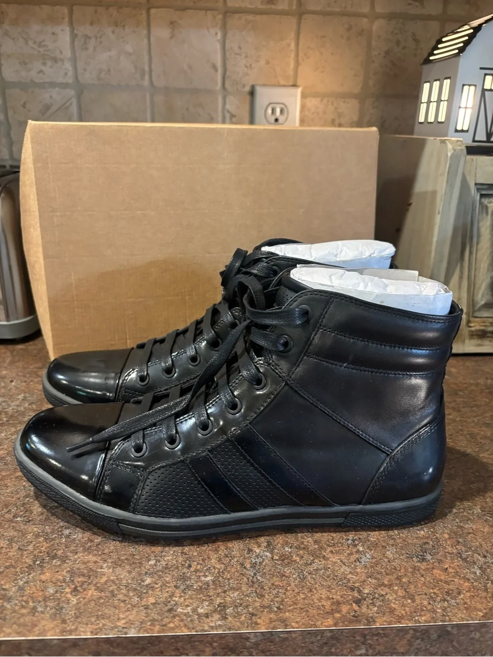 Kenneth Cole Men's Black Leather High-Top Sneakers